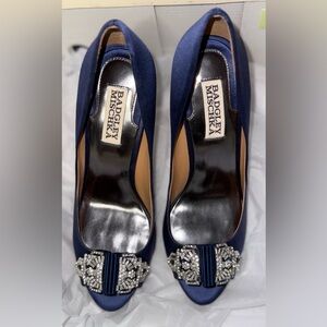 Badgley Mischka Dark Blue Heels with Crystal Embellishments